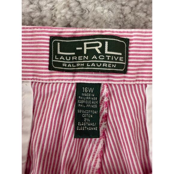 Ralph Lauren Active Plus Size 16W Striped Flat Front Shorts Pink Snap Button Zip - Picture 8 of 10